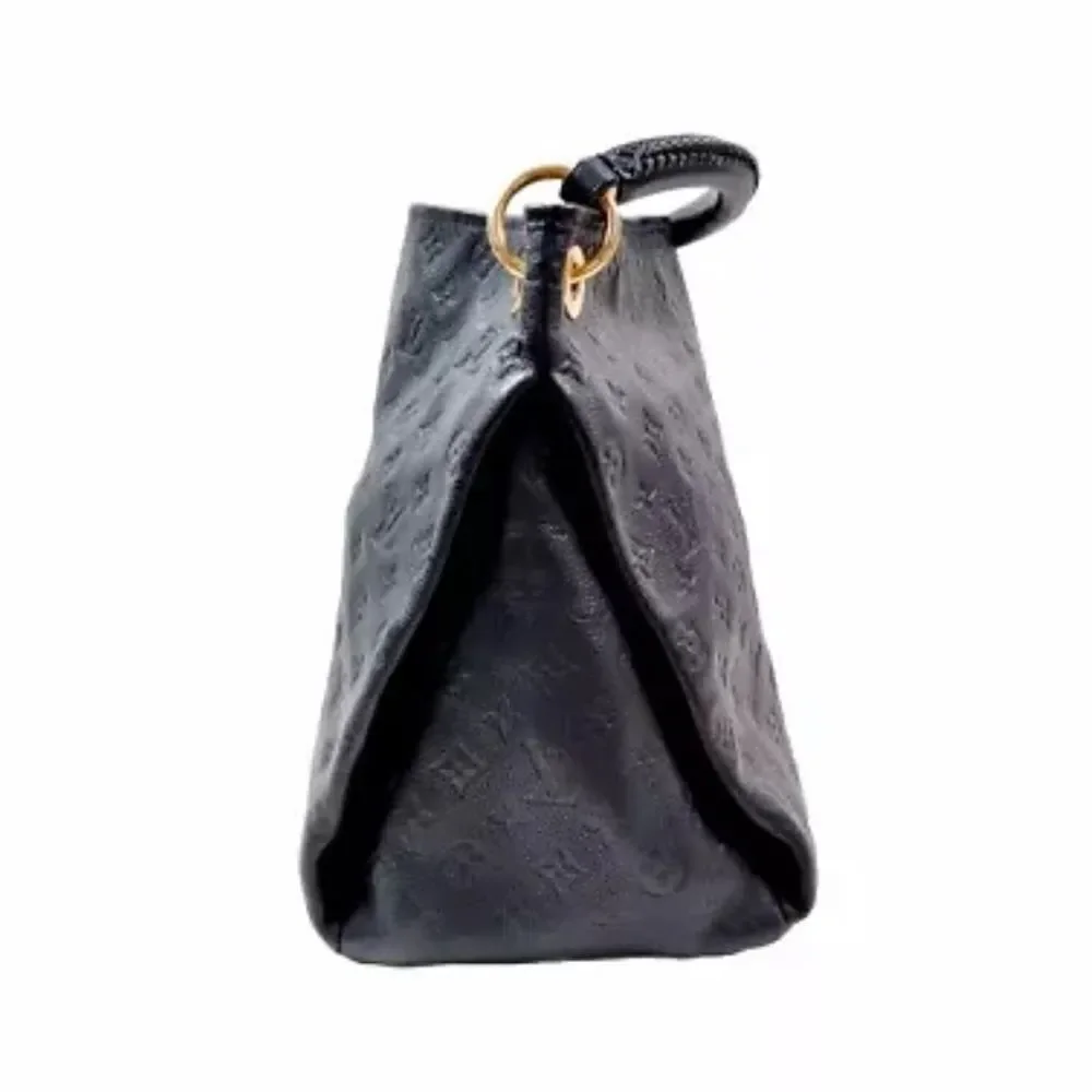 Auth Louis Vuitton Artsy Shoulder Bag MM Deep Navy Blue Leather Boho Monogram